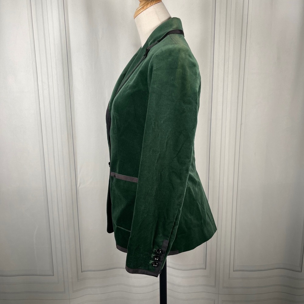 Kate Spade Green Velvet Blazer‎ - Grosgrain Trim & Jewel Buttons - Size 00 - Picture 9 of 16